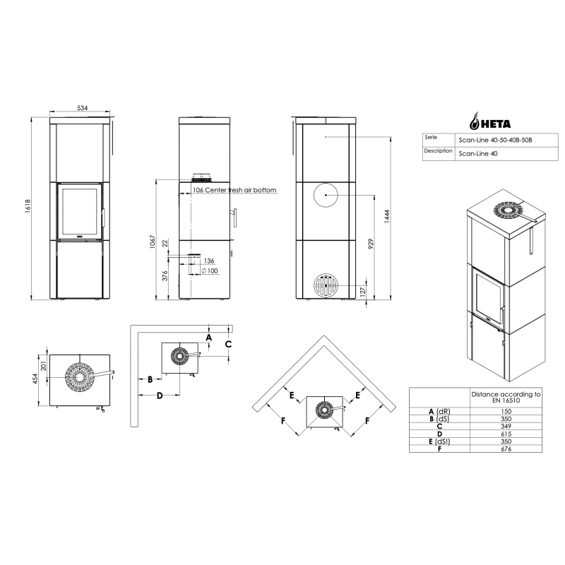 Піч-камін HETA Scan-Line 40 Soapstone Complete